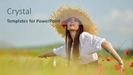  Presentation with poppies - Audience pleasing PPT theme consisting of young beautiful woman on cereal field with poppies in summer sunny day backdrop and a lemonade colored foreground