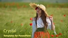  Presentation with poppies - Colorful PPT layouts enhanced with young beautiful woman on cereal field with poppies in summer sunny day backdrop and a tawny brown colored foreground