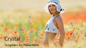  Presentation with golden woman - Cool new presentation design with young beautiful woman on golden wheat field in summer backdrop and a yellow colored foreground