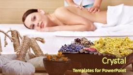  Presentation with still life crucifixion table - Presentation theme consisting of young beautiful woman on massage background and a tawny brown colored foreground