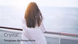  Presentation with cruise ship - Presentation having young-beautiful-woman-on-vacation background and a light blue colored foreground