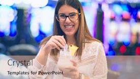  Presentation with slot machine - Cool new slides with young-beautiful-woman-on-vacation backdrop and a lemonade colored foreground
