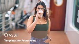  Presentation with cruise ship - Slide deck with young-beautiful-woman-on-vacation background and a coral colored foreground