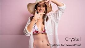  Presentation with frame pink - PPT theme having young-beautiful-woman-on-vacation background and a soft green colored foreground