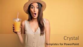  Presentation with healthy juice - Amazing slide set having young-beautiful-woman-on-vacation backdrop and a coral colored foreground