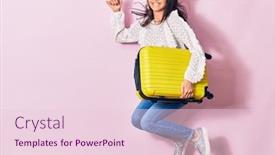  Presentation with vacation - Colorful slide set enhanced with young-beautiful-woman-on-vacation backdrop and a lemonade colored foreground