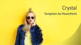  Presentation with yellow - Slide deck consisting of young beautiful woman on yellow background background and a white colored foreground
