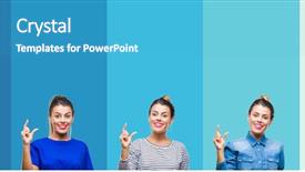  Presentation with collage - Amazing presentation having young beautiful woman over blue backdrop and a  colored foreground