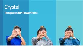  Presentation with sad woman - Audience pleasing theme consisting of young beautiful woman over blue backdrop and a  colored foreground