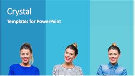  Presentation with collage - Amazing presentation theme having young beautiful woman over blue backdrop and a  colored foreground
