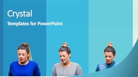  Presentation with collage - Beautiful slide deck featuring young beautiful woman over blue backdrop and a  colored foreground