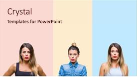  Presentation with collage - Colorful slides enhanced with young beautiful woman over colorful backdrop and a  colored foreground