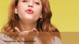  Presentation with kiss - Colorful slide deck enhanced with young beautiful woman over isolated background wearing winter sweater looking at the camera blowing a kiss with hand on air being lovely and sexy love expression backdrop and a red colored foreground