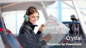  Presentation with airplane pilot - Slide deck consisting of young beautiful woman pilot background and a ocean colored foreground