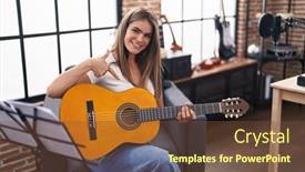  Presentation with music classic - PPT theme with young-beautiful-woman-playing-classic background and a tawny brown colored foreground