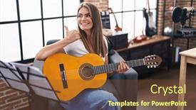  Presentation with music classic - PPT layouts featuring young-beautiful-woman-playing-classic background and a  colored foreground