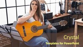  Presentation with music classic - Slides enhanced with young-beautiful-woman-playing-classic background and a  colored foreground