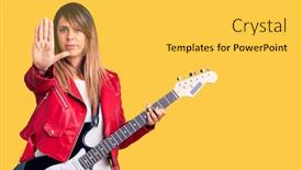  Presentation with electric guitar - PPT layouts with young-beautiful-woman-playing-electric background and a light gray colored foreground