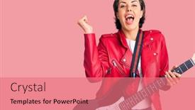  Presentation with electric guitar - Colorful slides enhanced with young-beautiful-woman-playing-electric backdrop and a coral colored foreground