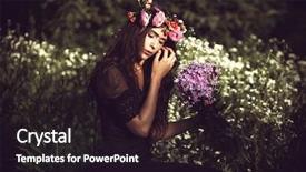 Presentation with summer flowers - PPT theme with young beautiful woman portrait with flowers in field summer day retro colors background and a wine colored foreground