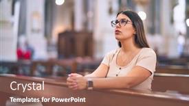  Presentation with church - PPT layouts consisting of young-beautiful-woman-praying background and a violet colored foreground