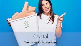  Presentation with recycling - Audience pleasing PPT theme consisting of young-beautiful-woman-recycling-cardboard backdrop and a teal colored foreground