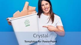  Presentation with recycling - Colorful theme enhanced with young-beautiful-woman-recycling-cardboard backdrop and a light blue colored foreground