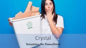  Presentation with recycling - PPT theme consisting of young-beautiful-woman-recycling-cardboard background and a light blue colored foreground