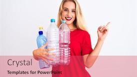  Presentation with plastic recycling - Colorful presentation theme enhanced with young-beautiful-woman-recycling-plastic backdrop and a red colored foreground