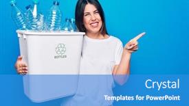  Presentation with plastic recycling - Cool new presentation theme with young-beautiful-woman-recycling-plastic backdrop and a teal colored foreground