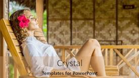  Presentation with lounge - PPT theme having young-beautiful-woman-relaxing background and a coral colored foreground