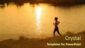  Presentation with active lifestyle - Beautiful slide deck featuring young beautiful woman running on the mountain trail at hot summer sunset sport and active lifestyle concept backdrop and a tawny brown colored foreground