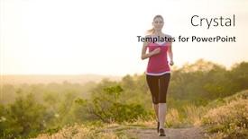  Presentation with active lifestyle - Amazing PPT layouts having happy trails - young beautiful woman running backdrop and a cream colored foreground