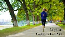  Presentation with active lifestyle - Colorful PPT theme enhanced with young-beautiful-woman-running backdrop and a yellow colored foreground