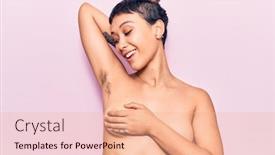  Presentation with pink - Presentation design consisting of young-beautiful-woman-shirtless-smiling background and a coral colored foreground