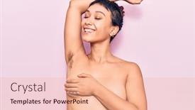  Presentation with pink - Cool new PPT layouts with young-beautiful-woman-shirtless-smiling backdrop and a coral colored foreground