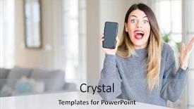  Presentation with weight loss woman showing - Colorful slides enhanced with young beautiful woman showing smartphone backdrop and a  colored foreground