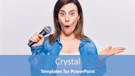  Presentation with microphone - Audience pleasing slide deck consisting of young-beautiful-woman-singing-song backdrop and a teal colored foreground