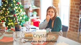  Presentation with food problem - Presentation theme having beautiful woman sitting eating food background and a coral colored foreground