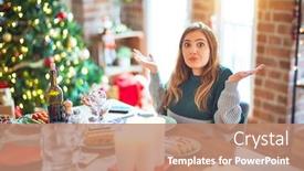  Presentation with christmas food - Cool new slides with young-beautiful-woman-sitting-eating backdrop and a coral colored foreground