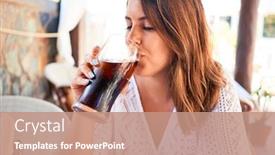  Presentation with restaurant - Beautiful PPT theme featuring enjoying summer vacation drinking soda backdrop and a coral colored foreground