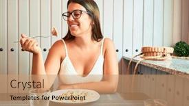  Presentation with pasta restaurant - Audience pleasing theme consisting of young-beautiful-woman-sitting backdrop and a coral colored foreground