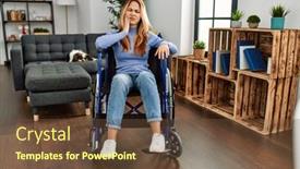  Presentation with wheelchair - PPT theme enhanced with young-beautiful-woman-sitting background and a tawny brown colored foreground