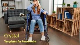  Presentation with wheelchair - PPT layouts consisting of young-beautiful-woman-sitting background and a tawny brown colored foreground