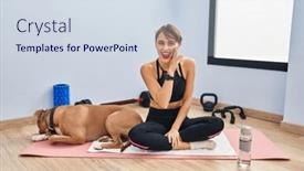  Presentation with talk - PPT layouts having young-beautiful-woman-sitting background and a sky blue colored foreground