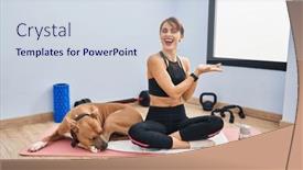  Presentation with woman hands open - PPT theme featuring young-beautiful-woman-sitting background and a  colored foreground