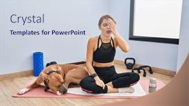  Presentation with woman covering man mouth hand - Slides having young-beautiful-woman-sitting background and a sky blue colored foreground