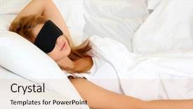  Presentation with sleeping - Colorful theme enhanced with young beautiful woman sleeping in bed with eye mask backdrop and a coral colored foreground