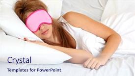  Presentation with sleeping - Cool new theme with young beautiful woman sleeping in bed with eye mask backdrop and a sky blue colored foreground