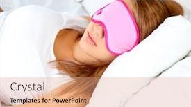  Presentation with sleeping - PPT theme featuring young beautiful woman sleeping in bed with eye mask background and a coral colored foreground